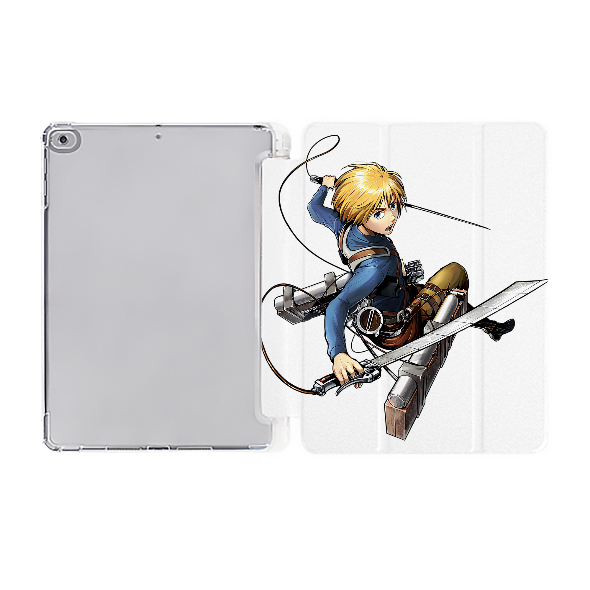 （画像用） 進撃の巨人 アルミン·アルレルト Attack on Titan Armin Arlert IPad ケース ペン収納付き 三つ折りスタンド PUレザー×シリコン 対応機種9.5/10.5/10.9インチ